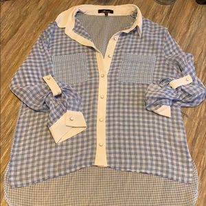 Sheer checkered button down blouse